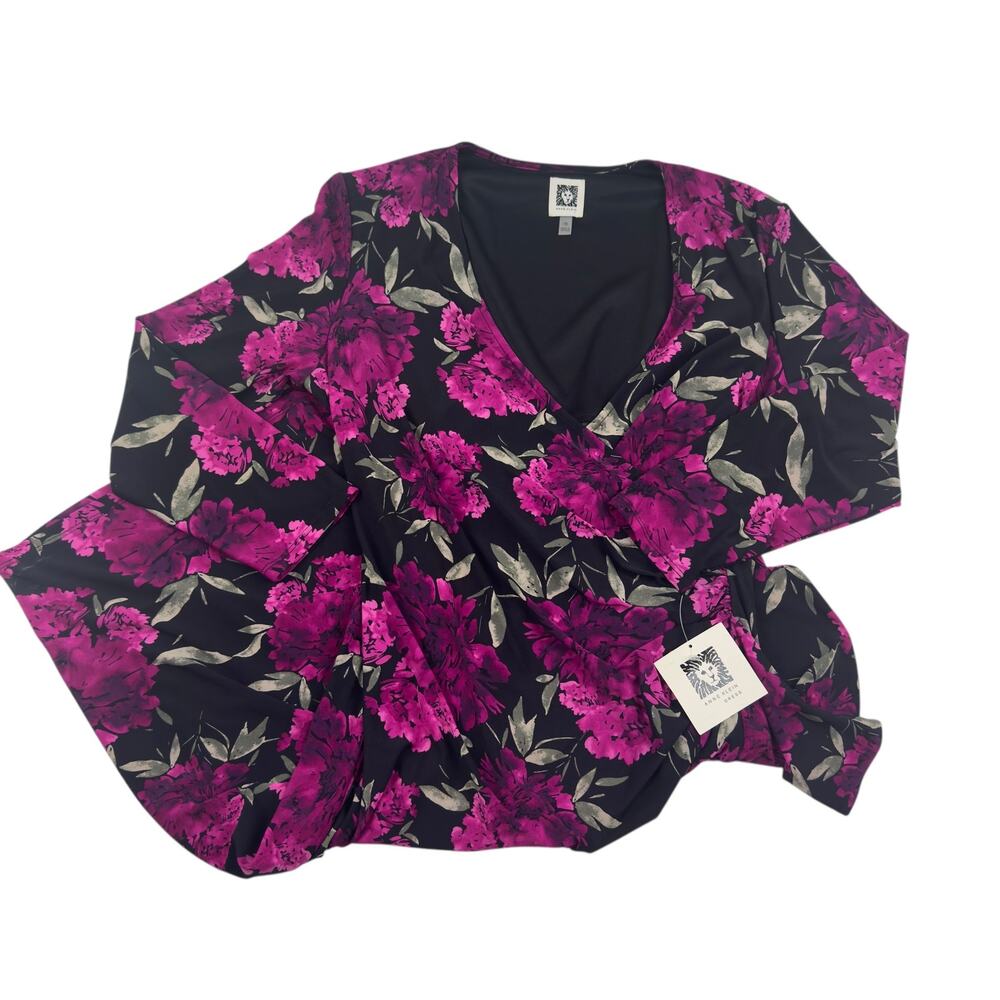 Anne Klein Feminine Floral Romantic Stretchy Faux Wrap Dress Women's Size 10